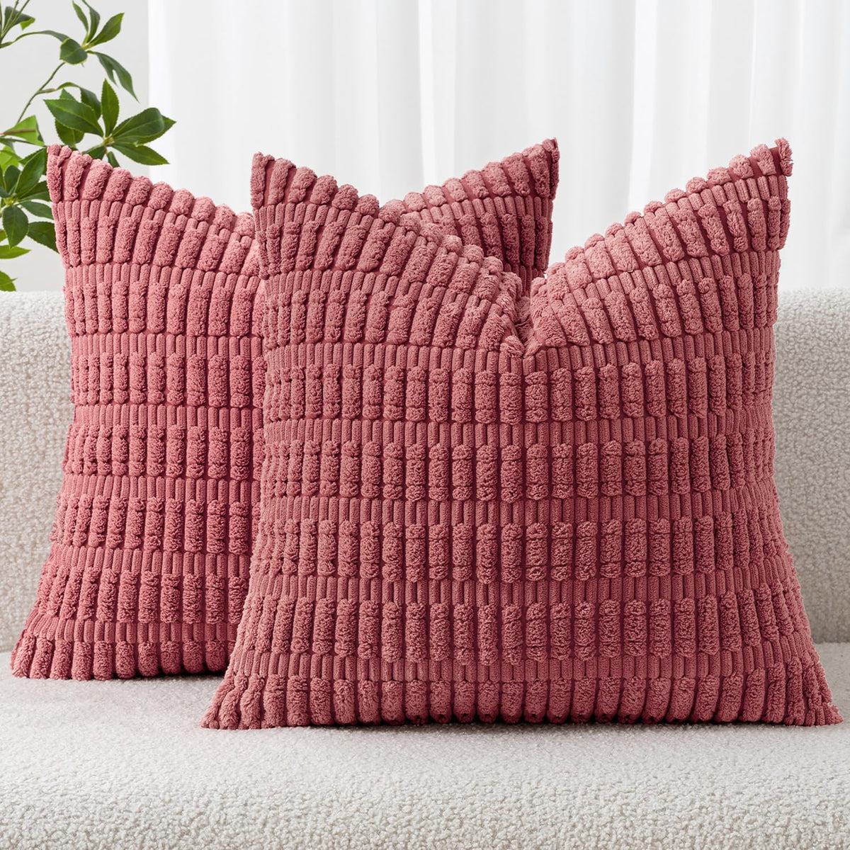 MIULEE Corduroy Decorative Throw Pillow Covers 20x20 Cream White Pack of 2