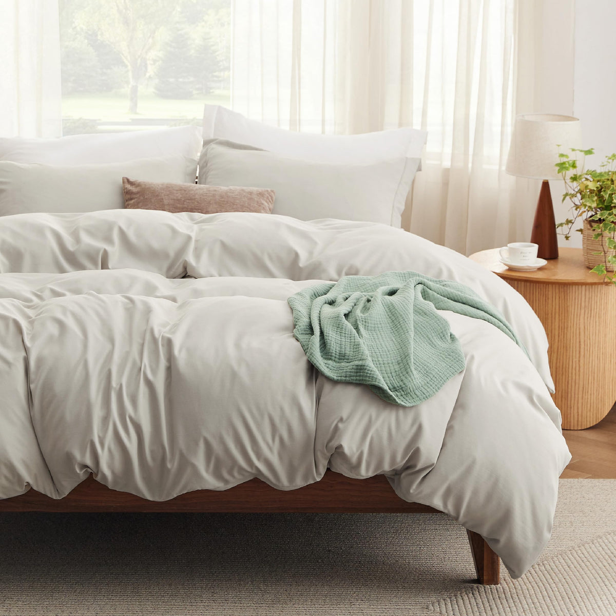 Bedsure Prewashed Duvet Cover Queen, Cotton-Like Soft Bedding Set, Beige