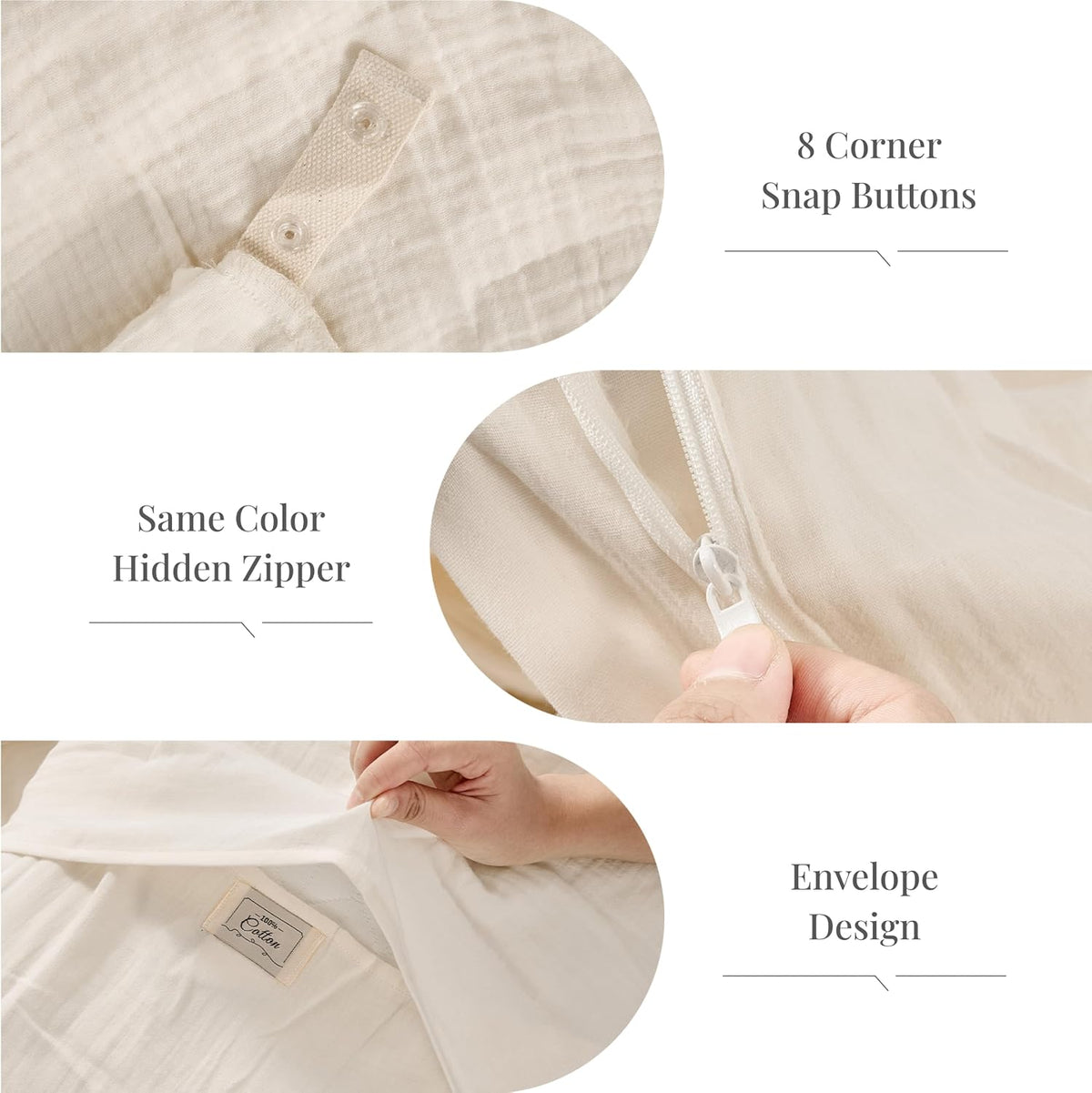 Cream Duvet Cover Queen Size 100% Sandwashed Cotton
