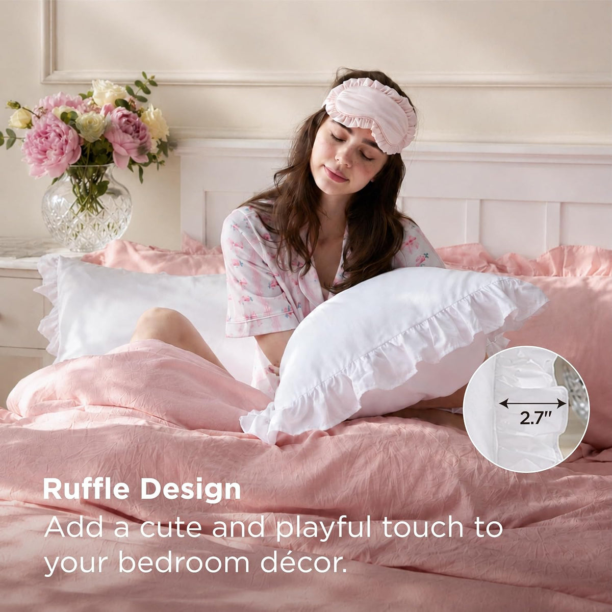 Bedsure Ruffle Pillow Cases Standard Size Set of 2, White Pillow Shams