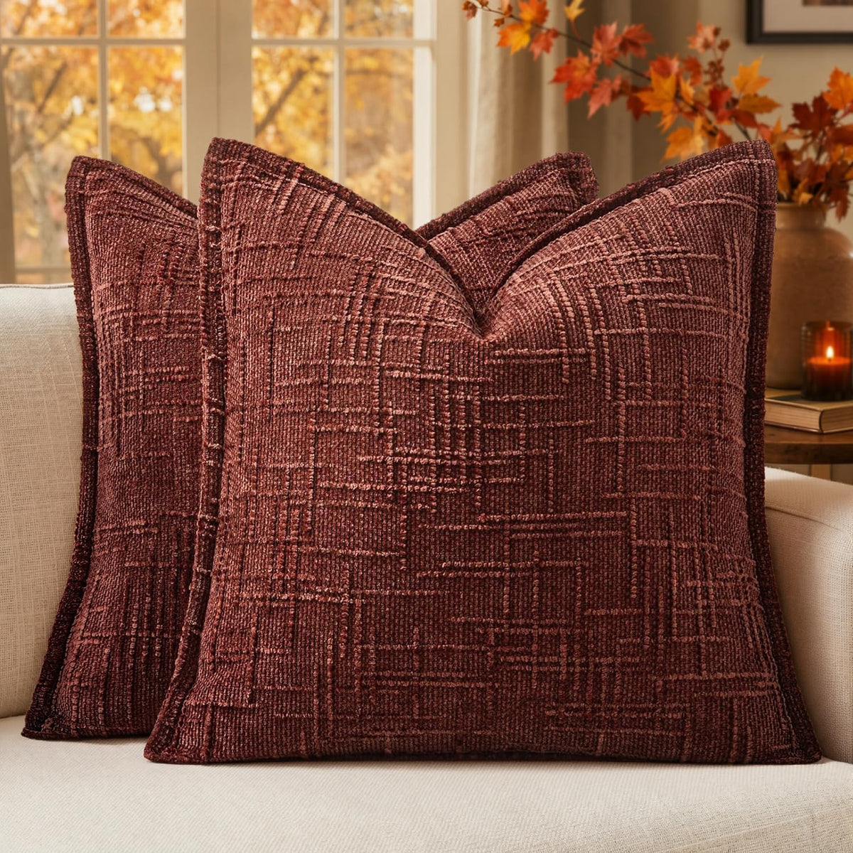 MIULEE Slubby Textured Decorative Throw Pillow Covers Dark Green 18x18