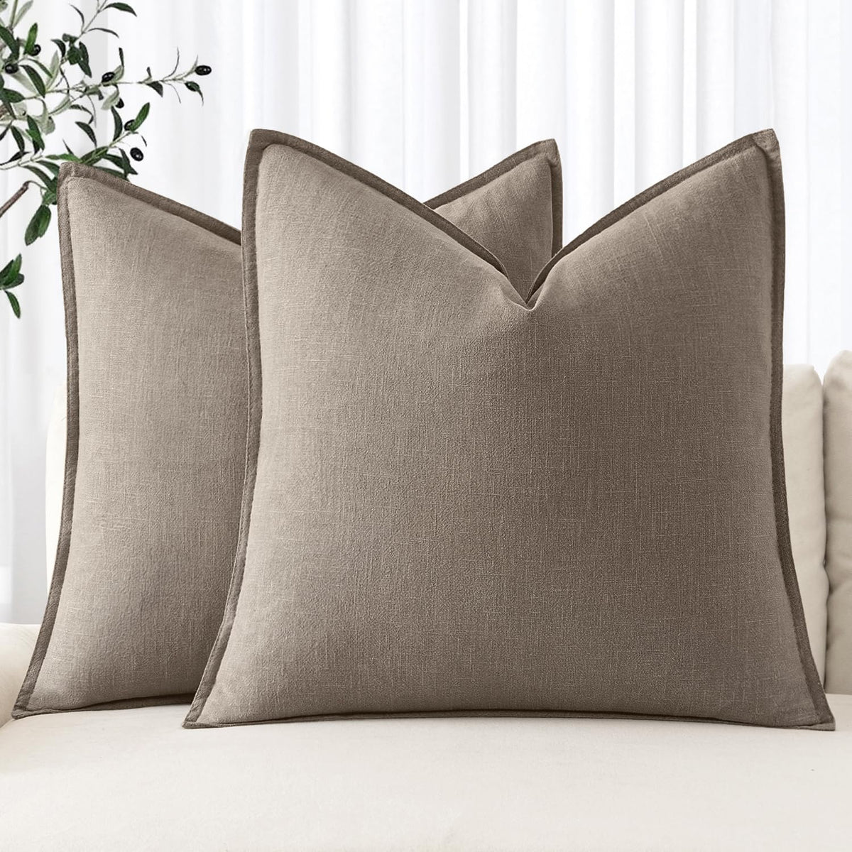 MIULEE Decorative Linen Pillow Covers 20x20 Inch Natural Beige