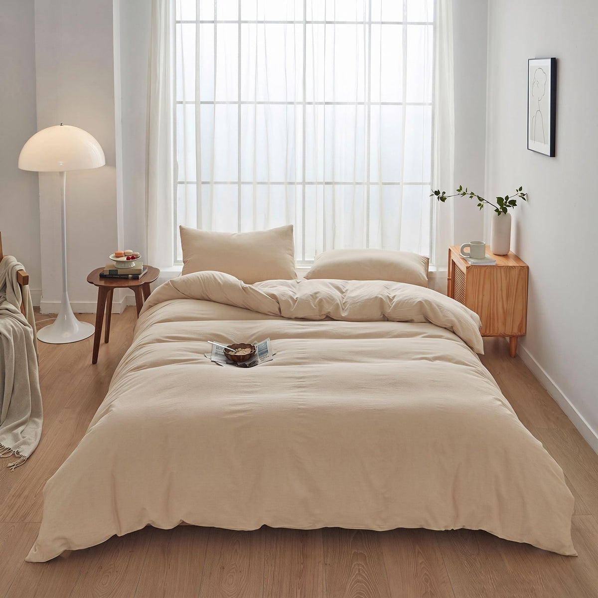 FACE TWO FACE Bedding Duvet Cover Set100% Washed Cotton Duvet Cover Linen Like Textured Breathable Durable Soft Comfy (Full, White)
