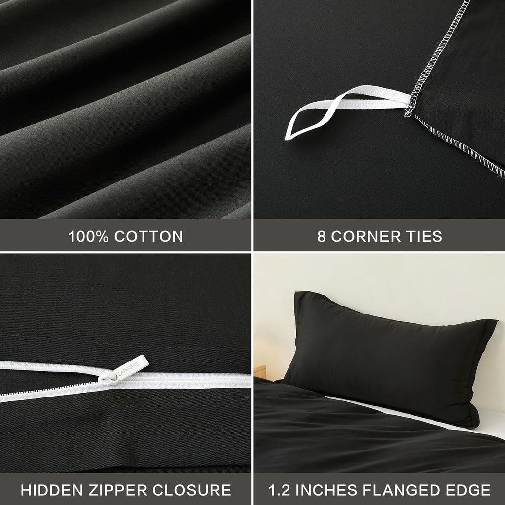 Duvet Cover Set King Size 100% Organic Cotton Pirate Black, SAPHREAS 3 Pcs Soft Bedding Comforter Cover with Zipper Closure & Corner Ties, Comforter Not Included