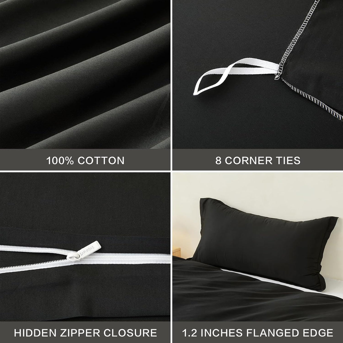 Duvet Cover Set King Size 100% Organic Cotton Pirate Black, SAPHREAS 3 Pcs Soft Bedding Comforter Cover with Zipper Closure & Corner Ties, Comforter Not Included