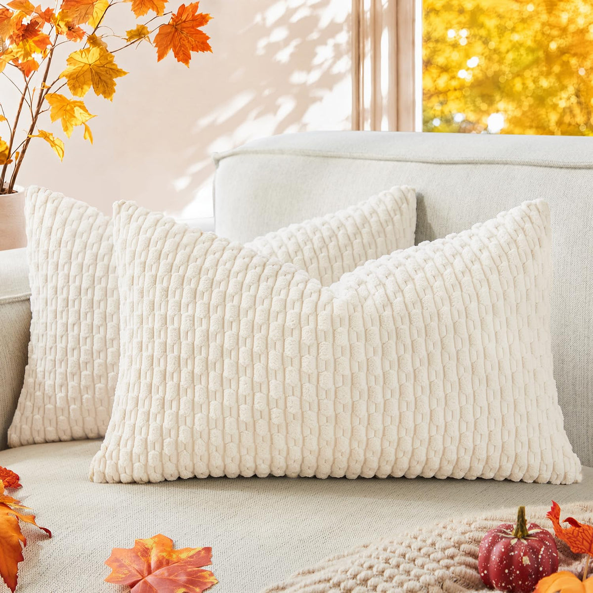Kevin Textile Soft Corduroy 18x18 Inch Pillow Covers 2 Pack, Burnt Brick