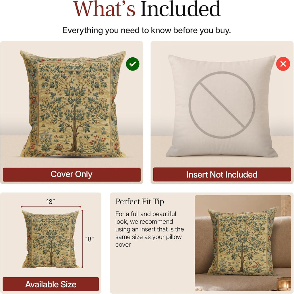 William Morris Tree of Life Light Tapestry Throw Pillow Cover 18 x 18 in