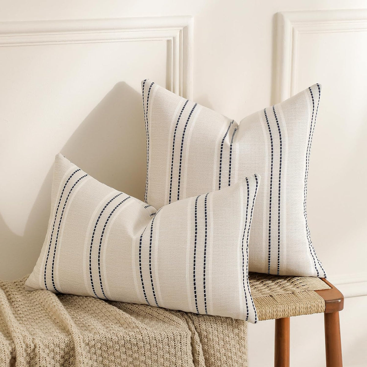 Hckot Navy Blue Throw Pillow Covers 20x20 Set of 2 Striped Pillow Covers