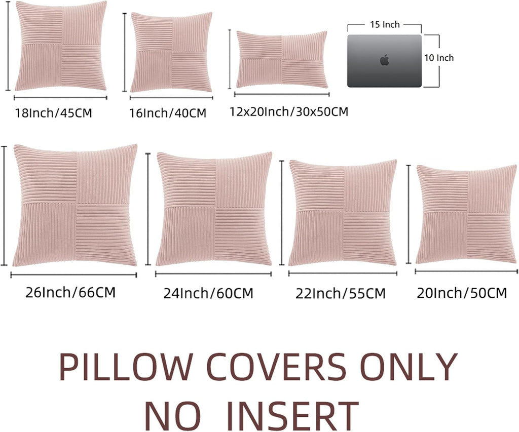 Fancy Homi Blush Pink Lumbar Decorative Throw Pillow Covers 12x20 Inch for Living Room Couch Bed, Rustic Farmhouse Boho Home Decor, Soft Striped Corduroy Rectangle Accent Cushion Case 30x50 cm