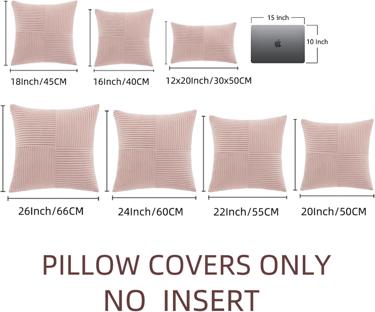 Fancy Homi Blush Pink Lumbar Decorative Throw Pillow Covers 12x20 Inch for Living Room Couch Bed, Rustic Farmhouse Boho Home Decor, Soft Striped Corduroy Rectangle Accent Cushion Case 30x50 cm