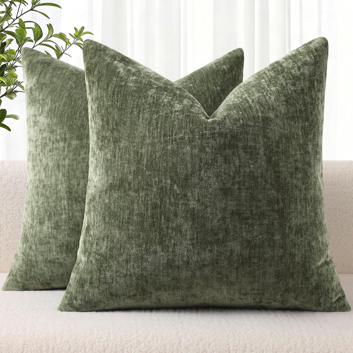 decorUhome Soft Chenille Blush Pink Throw Pillow Covers 18X18 Set of 2