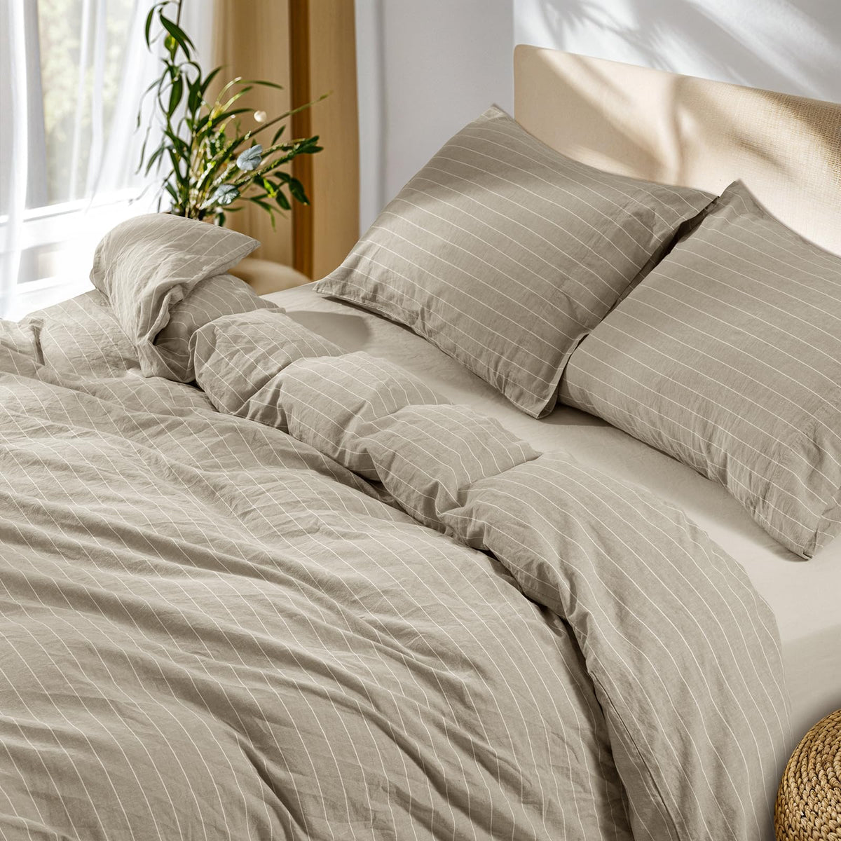 SONORO KATE 100% French Linen Queen Duvet Cover Set,Zipper Closure,3PC