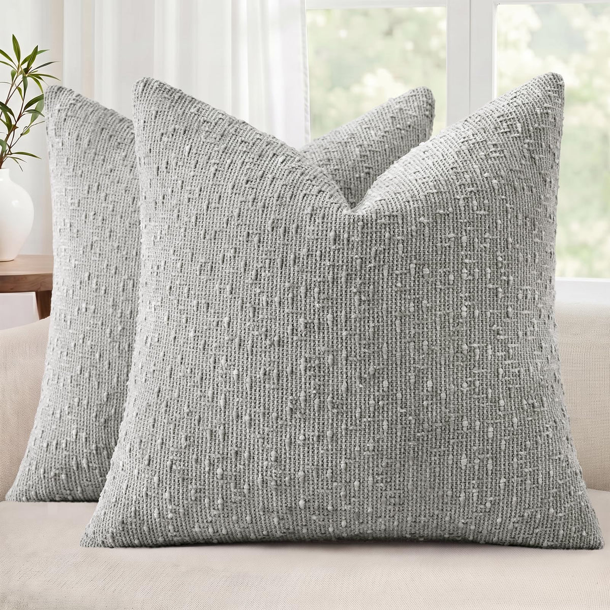 decorUhome Textured Cream White Chenille Throw Pillow Covers 20x20 Set of 2