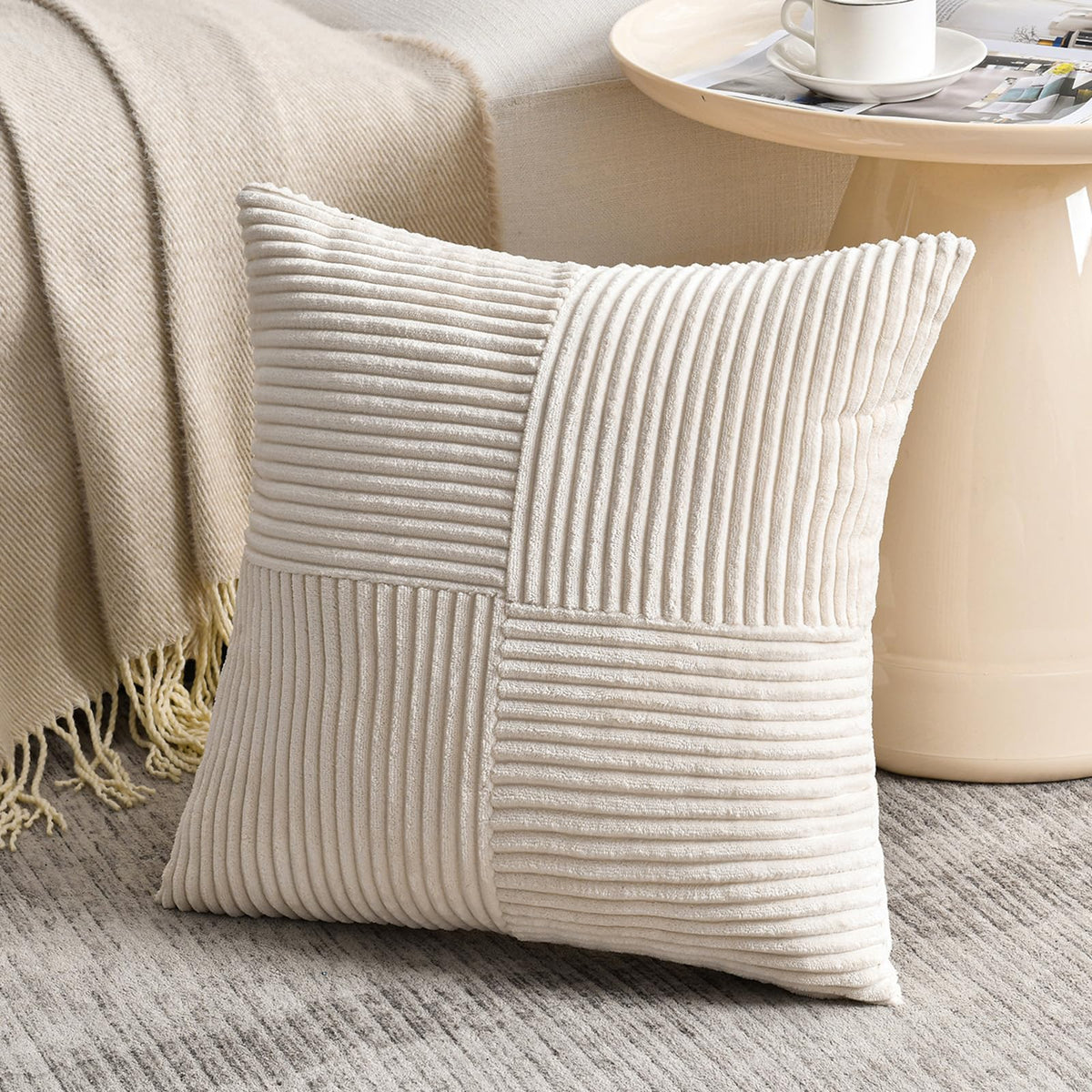 Fancy Homi Blush Pink Lumbar Decorative Throw Pillow Covers 12x20 Inch for Living Room Couch Bed, Rustic Farmhouse Boho Home Decor, Soft Striped Corduroy Rectangle Accent Cushion Case 30x50 cm