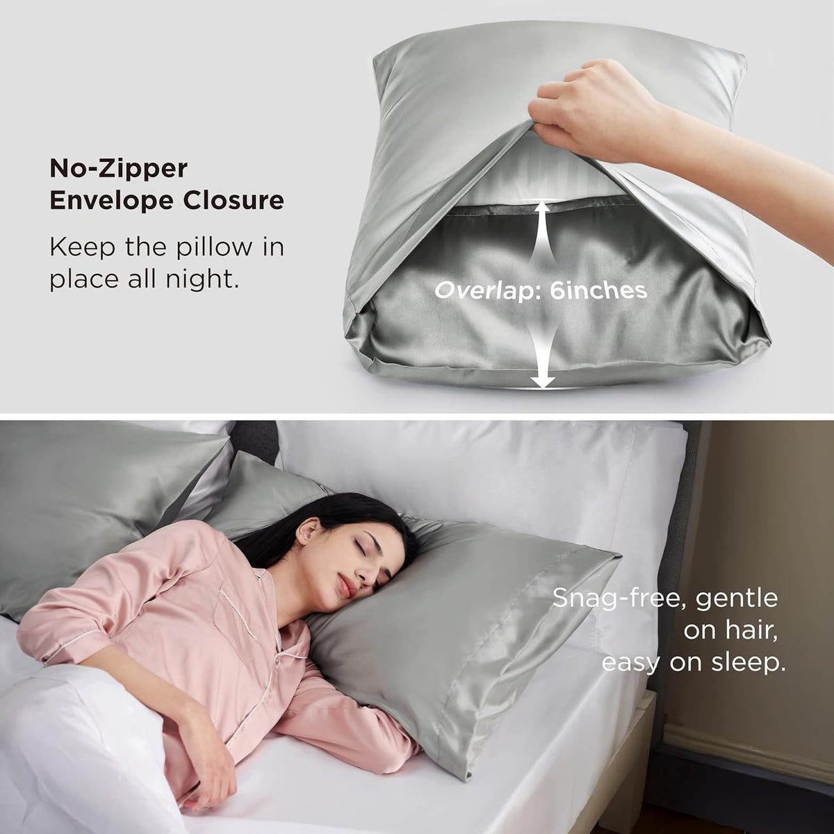 Bedsure Satin Pillowcases Queen Set of 2, Similar to Silk Pillow Cases Grey