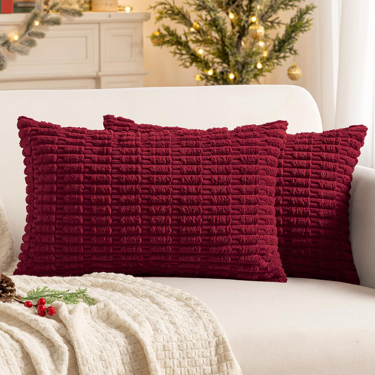 MIULEE Corduroy Decorative Throw Pillow Covers 20x20 Cream White Pack of 2