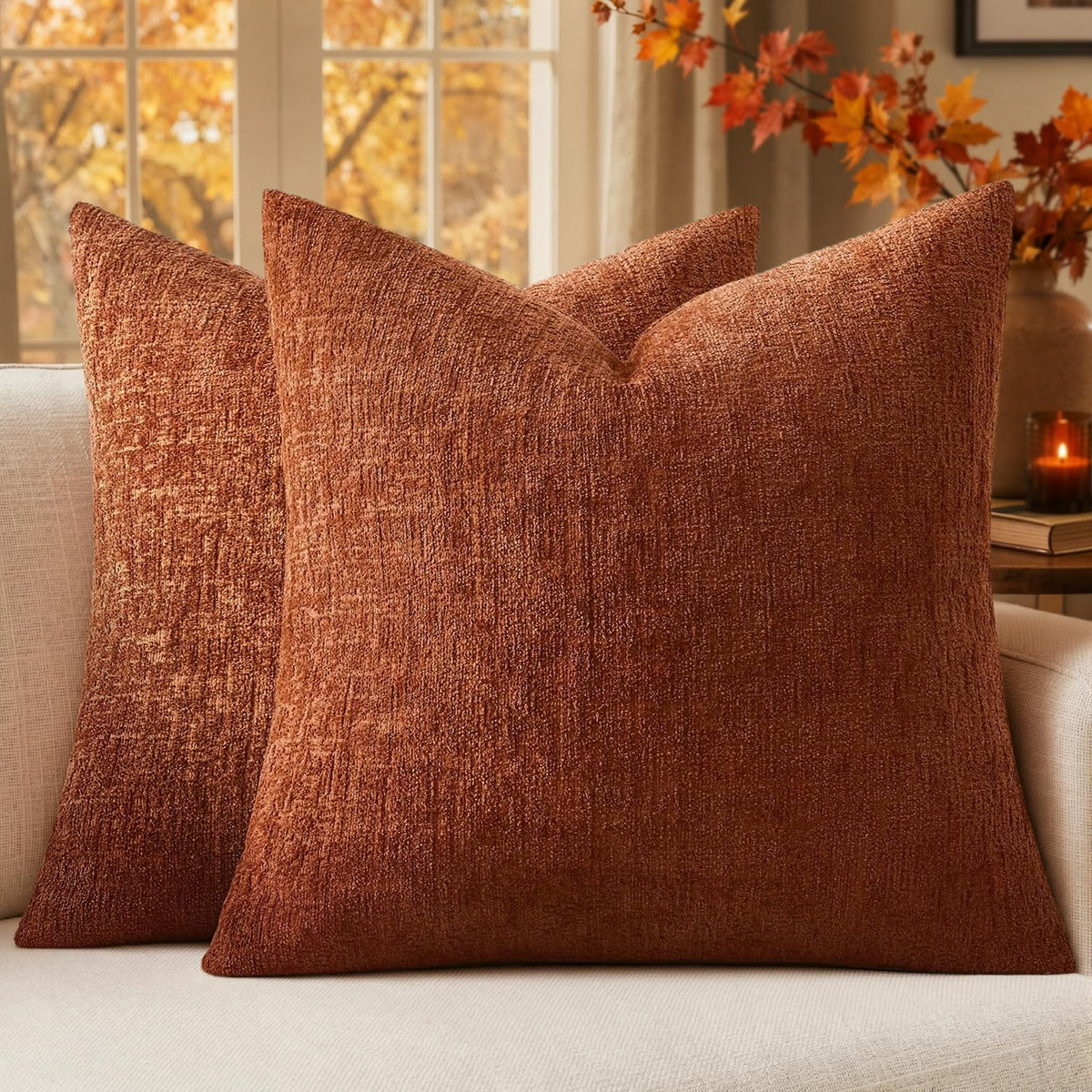 MIULEE Couch Pillow Covers Textured Chenille Home Decor 18x18 Navy Blue