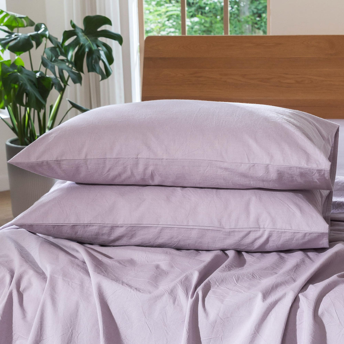 MOOMEE Pillowcase Set of 2 100% Washed Cotton Linen-Like Standard