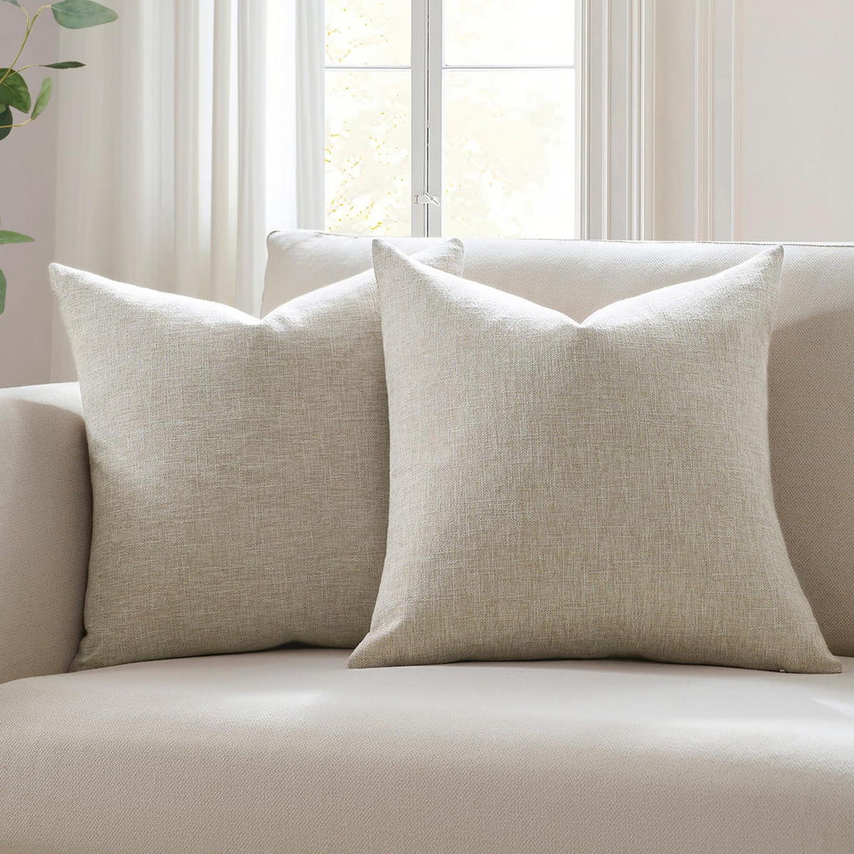 Meekio Linen Blend Throw Pillow Covers 18x18 Set of 2, Ivory