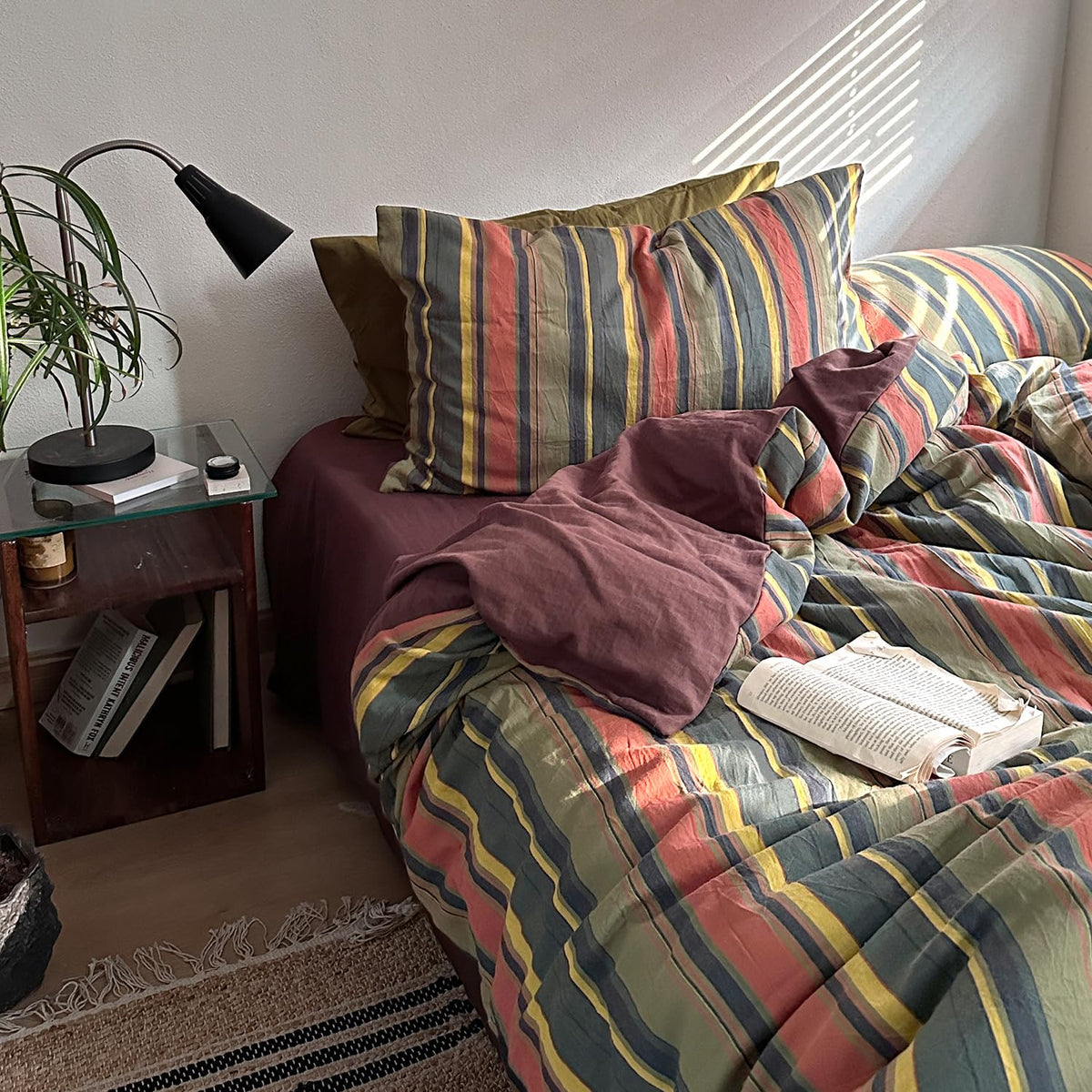 mixinni Retro Striped Duvet Cover Set King - 100% Natural Cotton 3-Piece Vintage Red Stripes Pattern Printed Bedding Set, Soft Breathable Comforter Cover with Zipper Closure & Corner Ties, King Size