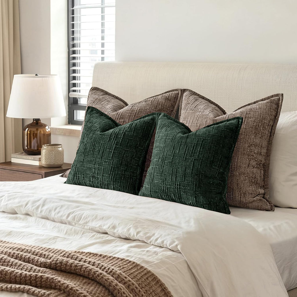 MIULEE Slubby Textured Decorative Throw Pillow Covers Dark Green 18x18