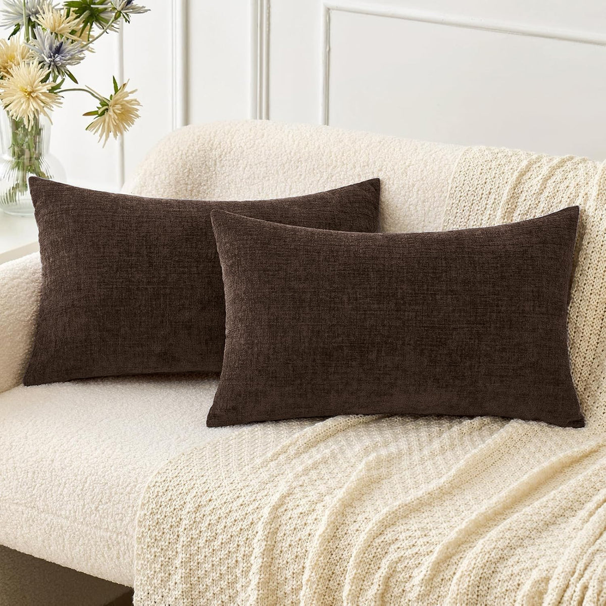 MIULEE Soft Chenille Throw Pillow Covers Teal 18x18 Inch Pack of 2