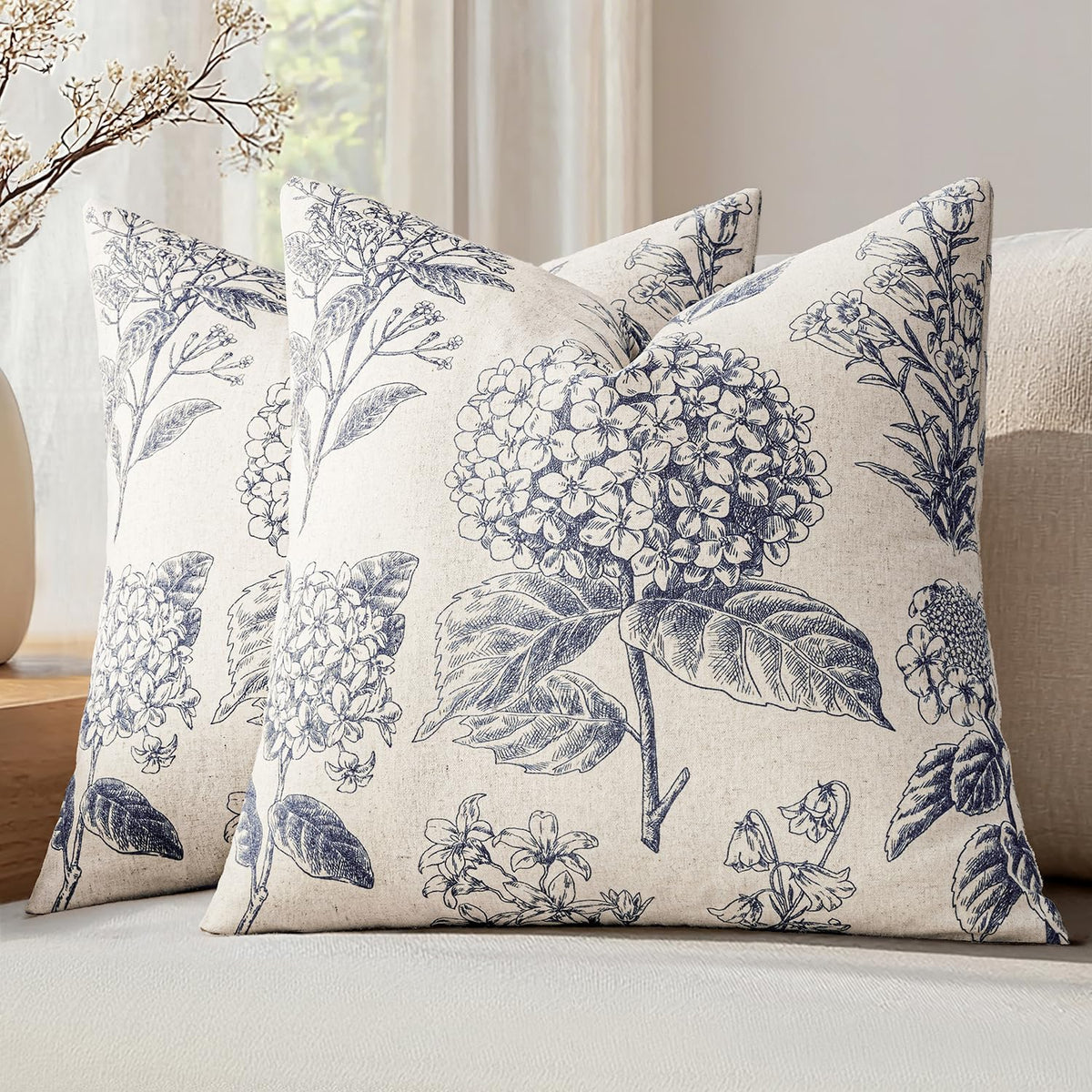 Set of 2 Decorative Floral Pillow Covers 18x18 Inch Light Brown