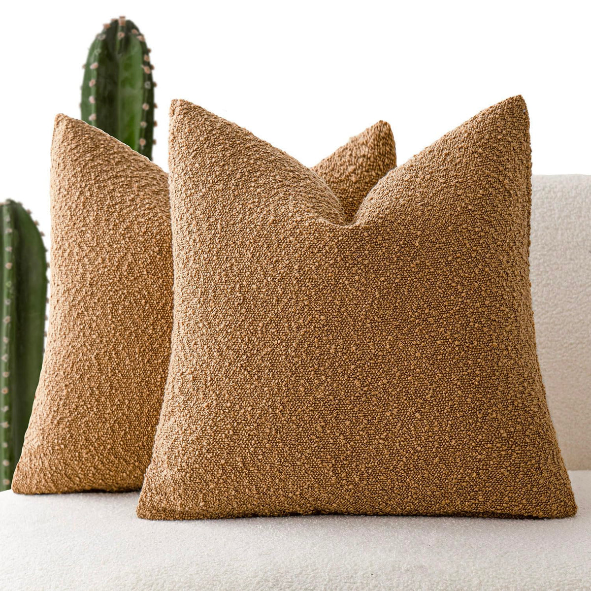 Foindtower Decorative Textured Boucle Throw Pillow Covers 18x18 Inch,Ivory