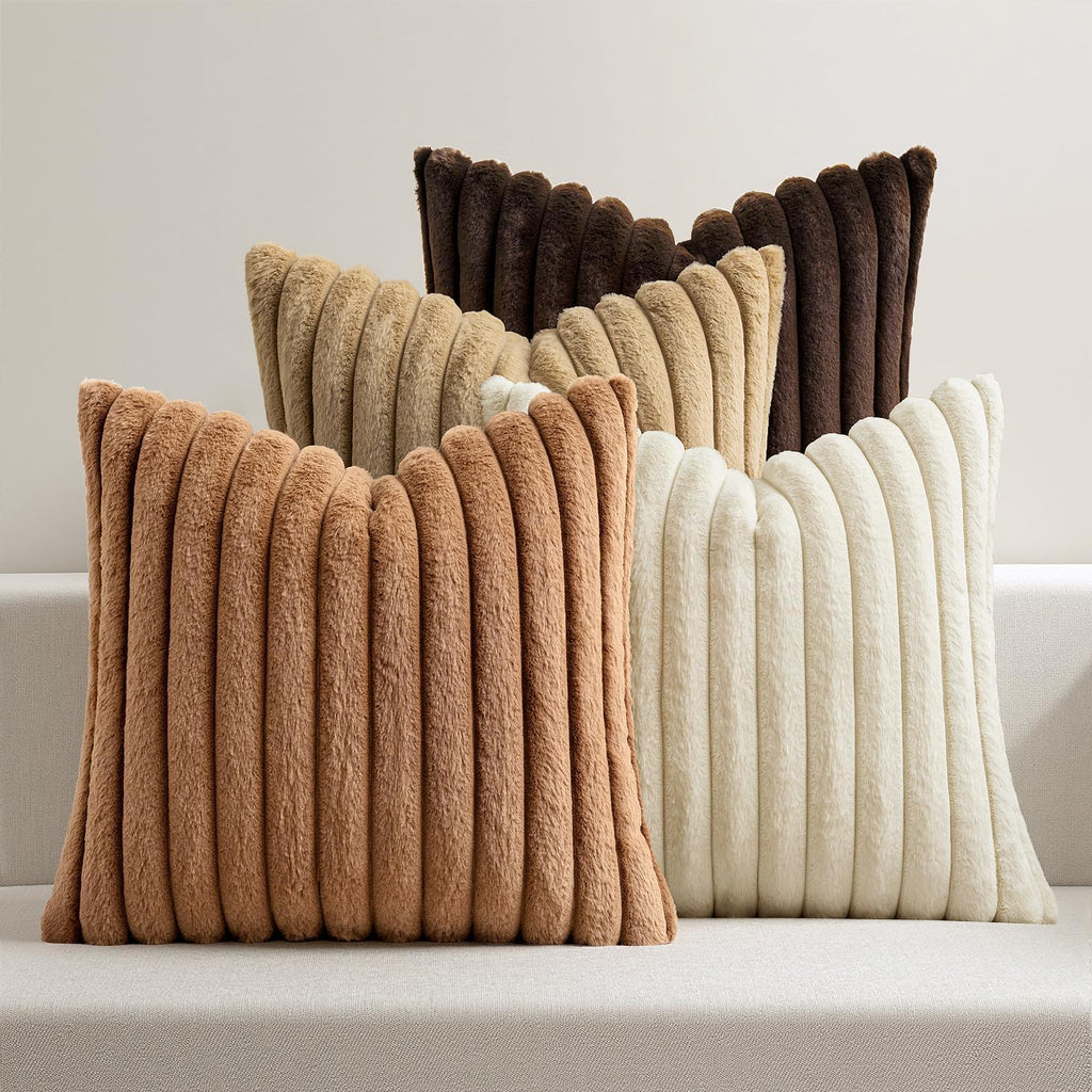 MIULEE Faux Fur Plush Decorative Throw Pillow Covers 18x18, Brown