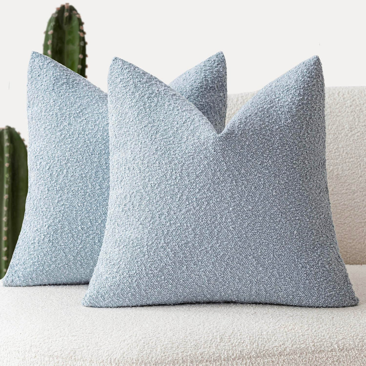 Foindtower Decorative Textured Boucle Throw Pillow Covers 18x18 Inch,Ivory
