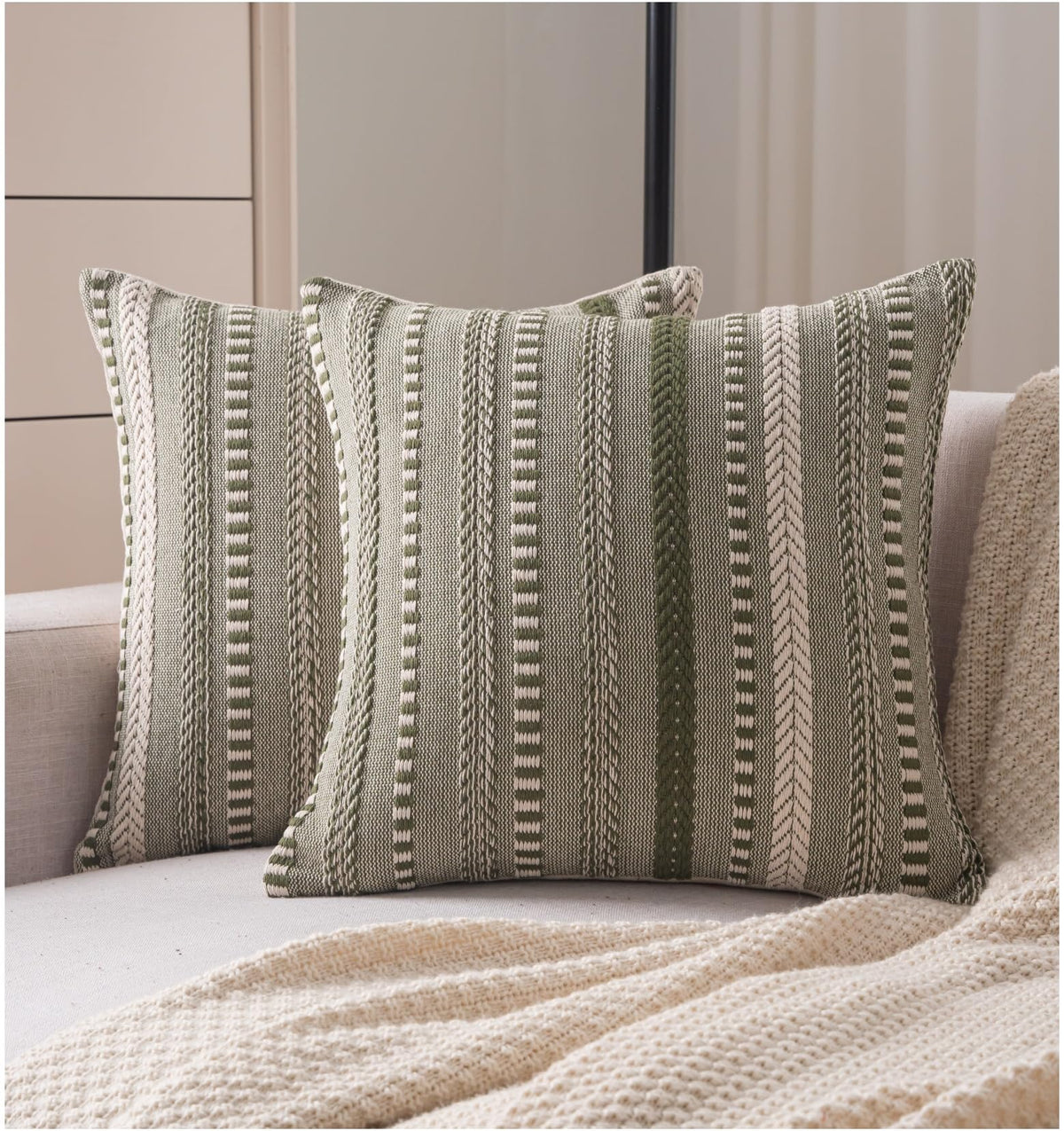 Cethom Boho Throw Pillow Covers 18x18 Inch Set of 2, Farmhouse Decorative Couch Pillow Cases, Black Accent Pillows of Bed, Sofa Bedroom Living Room Home Decor Cushion Cover