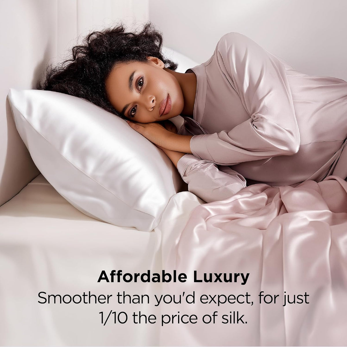 Bedsure Satin Pillowcase Standard Set of 2, Silky Pillow Cases, White