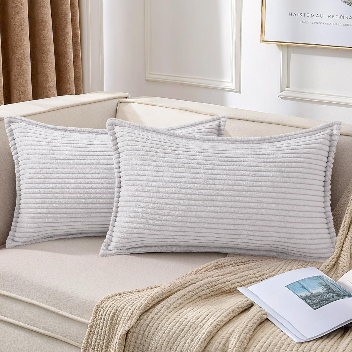Mecatny Corduroy Fall Throw Pillow Covers 18x18 Set of 2 Olive Green