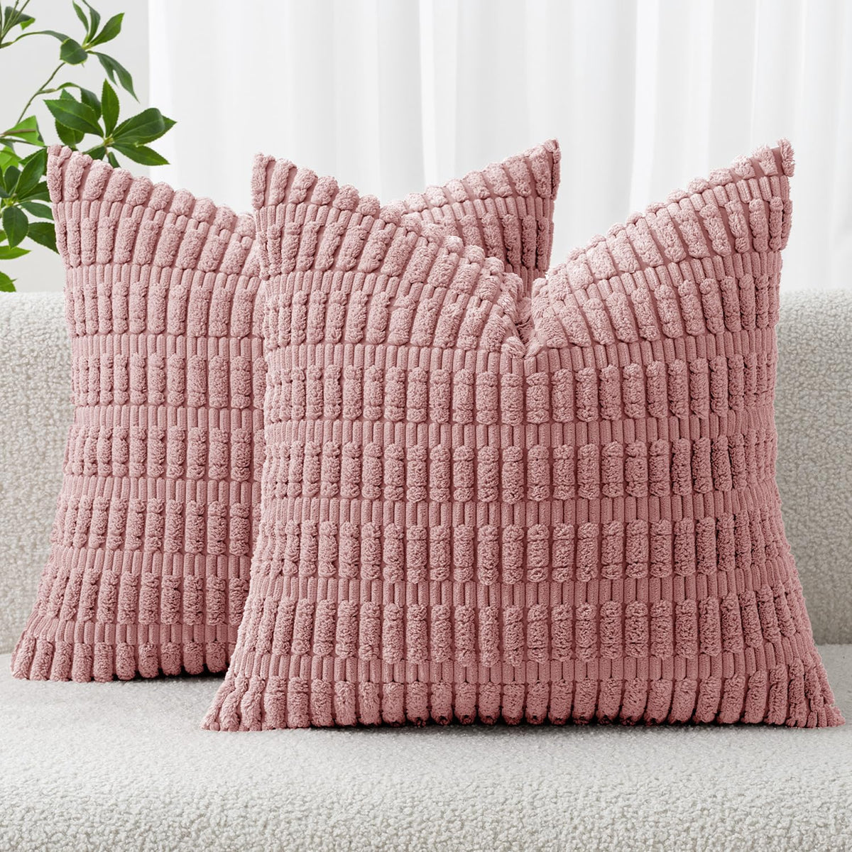 MIULEE Corduroy Decorative Throw Pillow Covers 20x20 Cream White Pack of 2