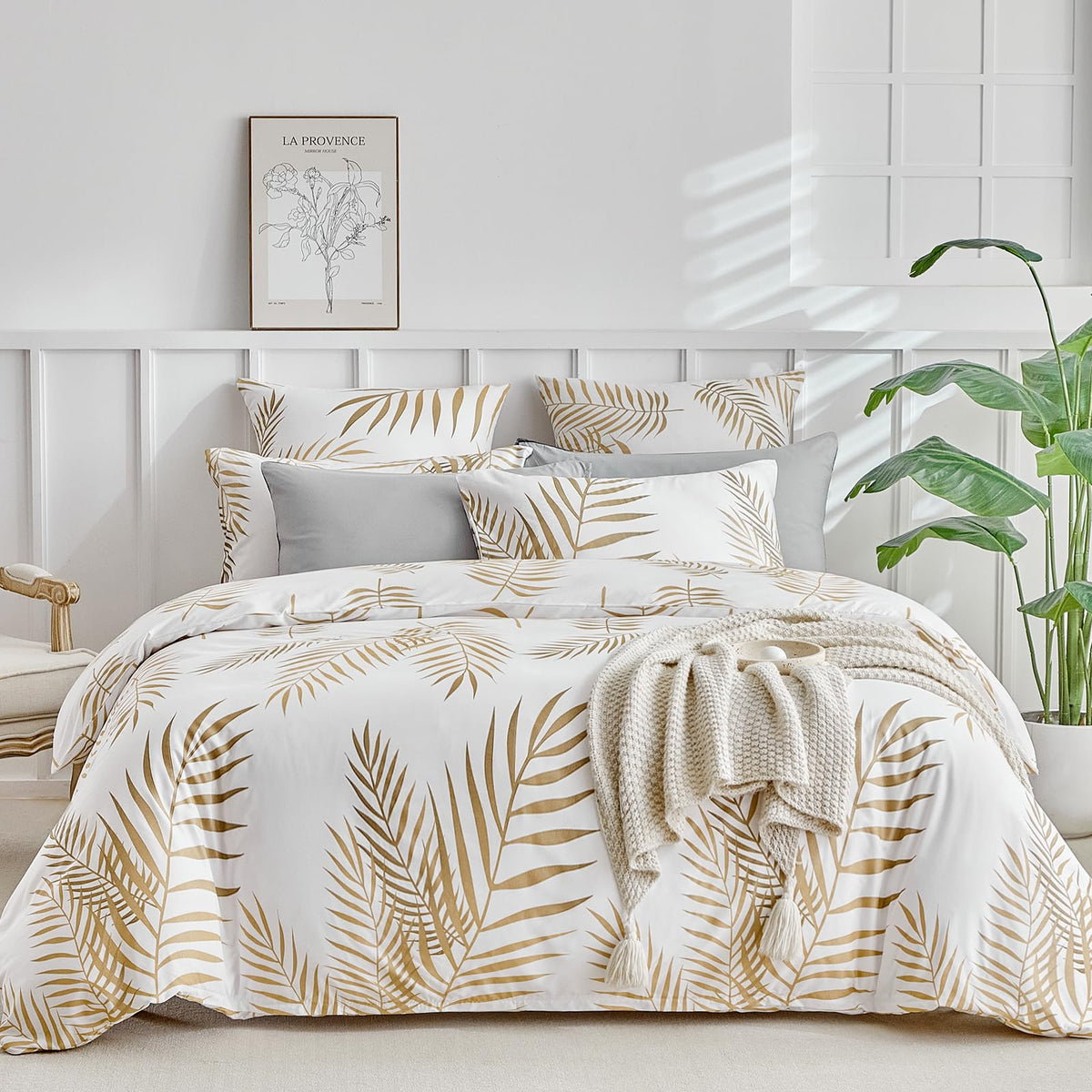 Lekesky Floral Duvet Cover Queen Size 3-Piece, Sage Green