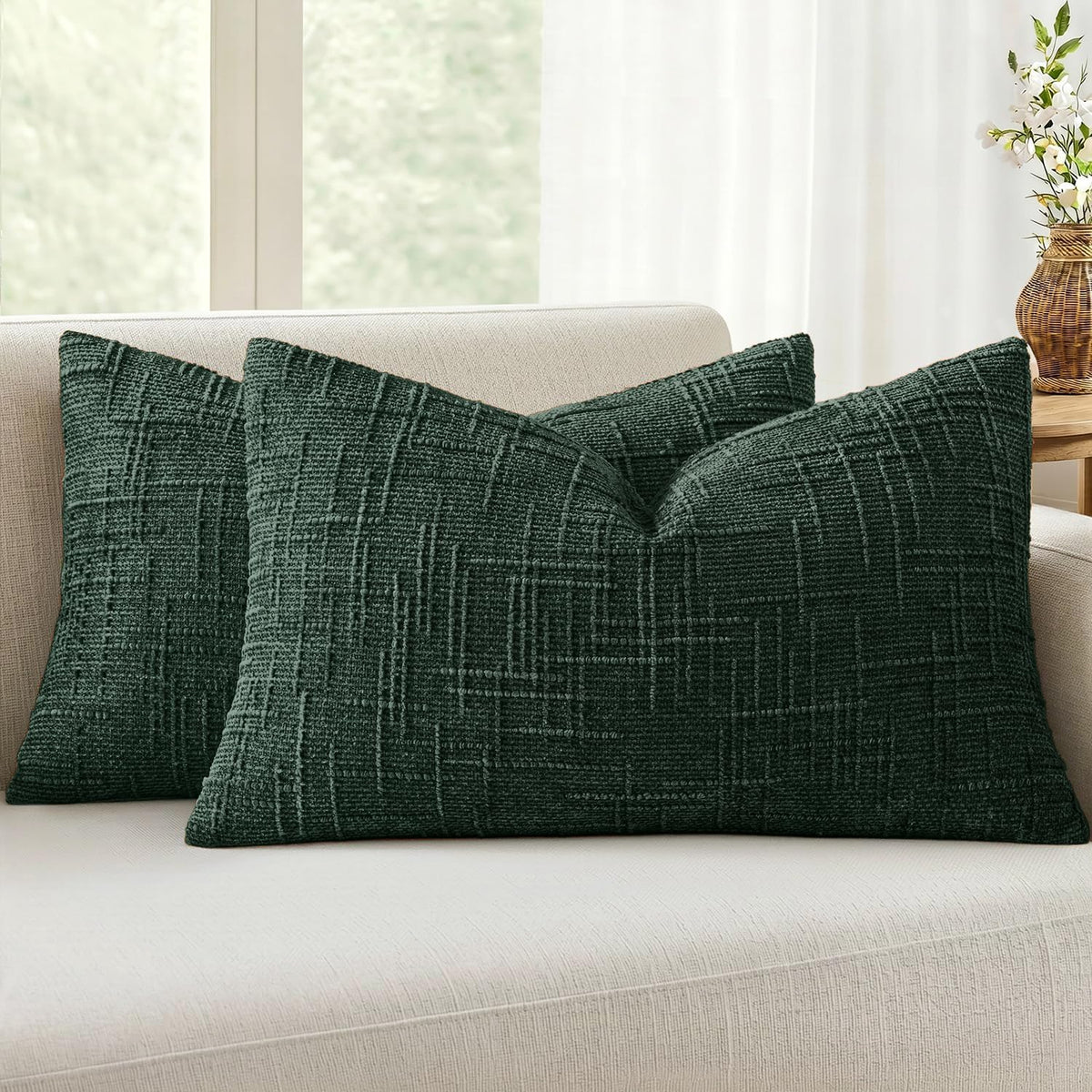 MIULEE Chenille Textured Throw Pillow Covers Cream White 20x20 Set of 2