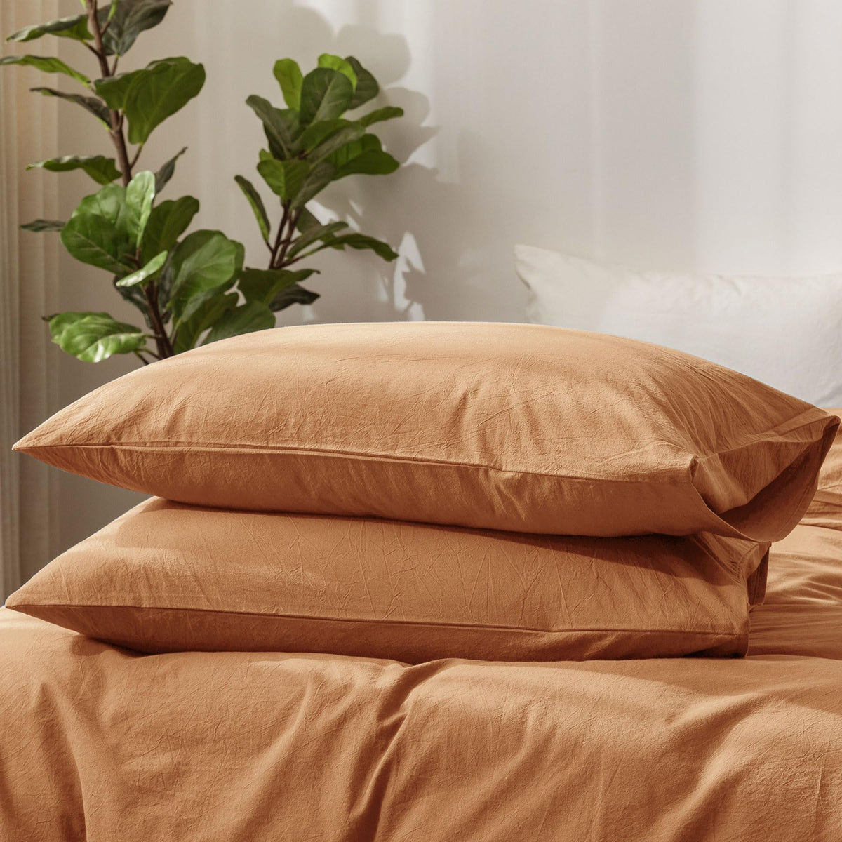 MOOMEE Pillowcase Set of 2 100% Washed Cotton Linen-Like Standard