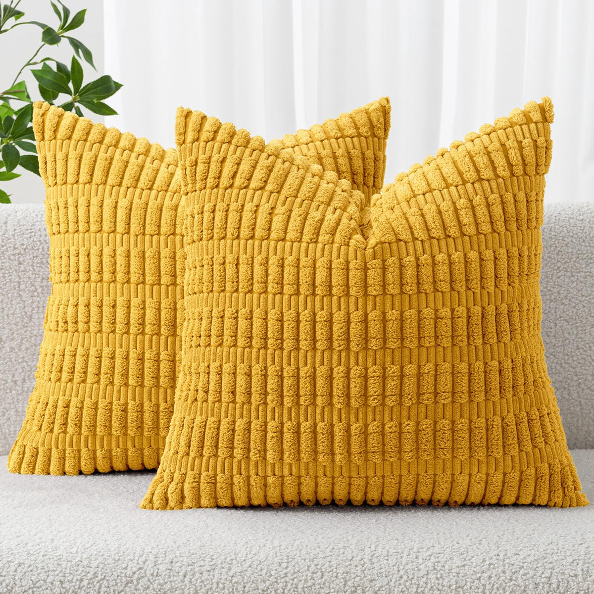 MIULEE Corduroy Decorative Throw Pillow Covers 20x20 Cream White Pack of 2