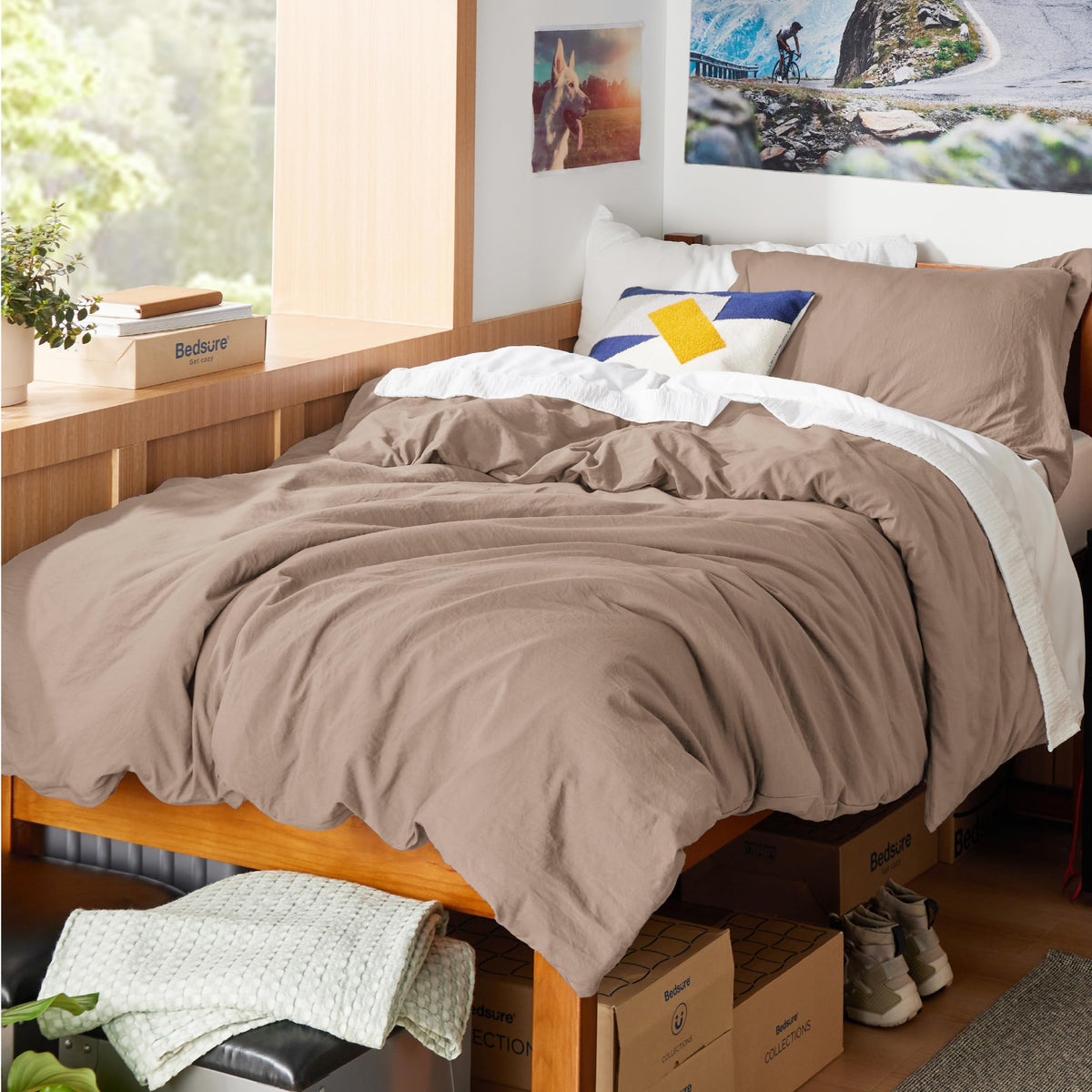 Bedsure Prewashed Duvet Cover Queen, Cotton-Like Soft Bedding Set, Beige