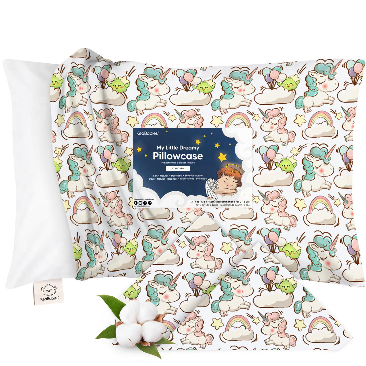 KeaBabies Toddler Pillowcase 13x18 Organic Cotton Cover, Soft White