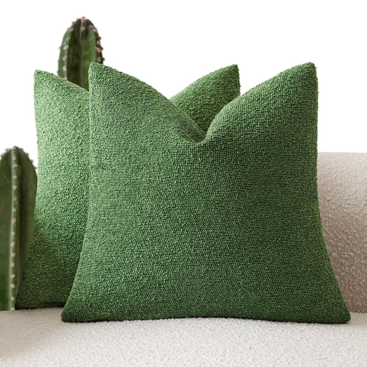 Foindtower Decorative Textured Boucle Throw Pillow Covers 18x18 Inch,Ivory