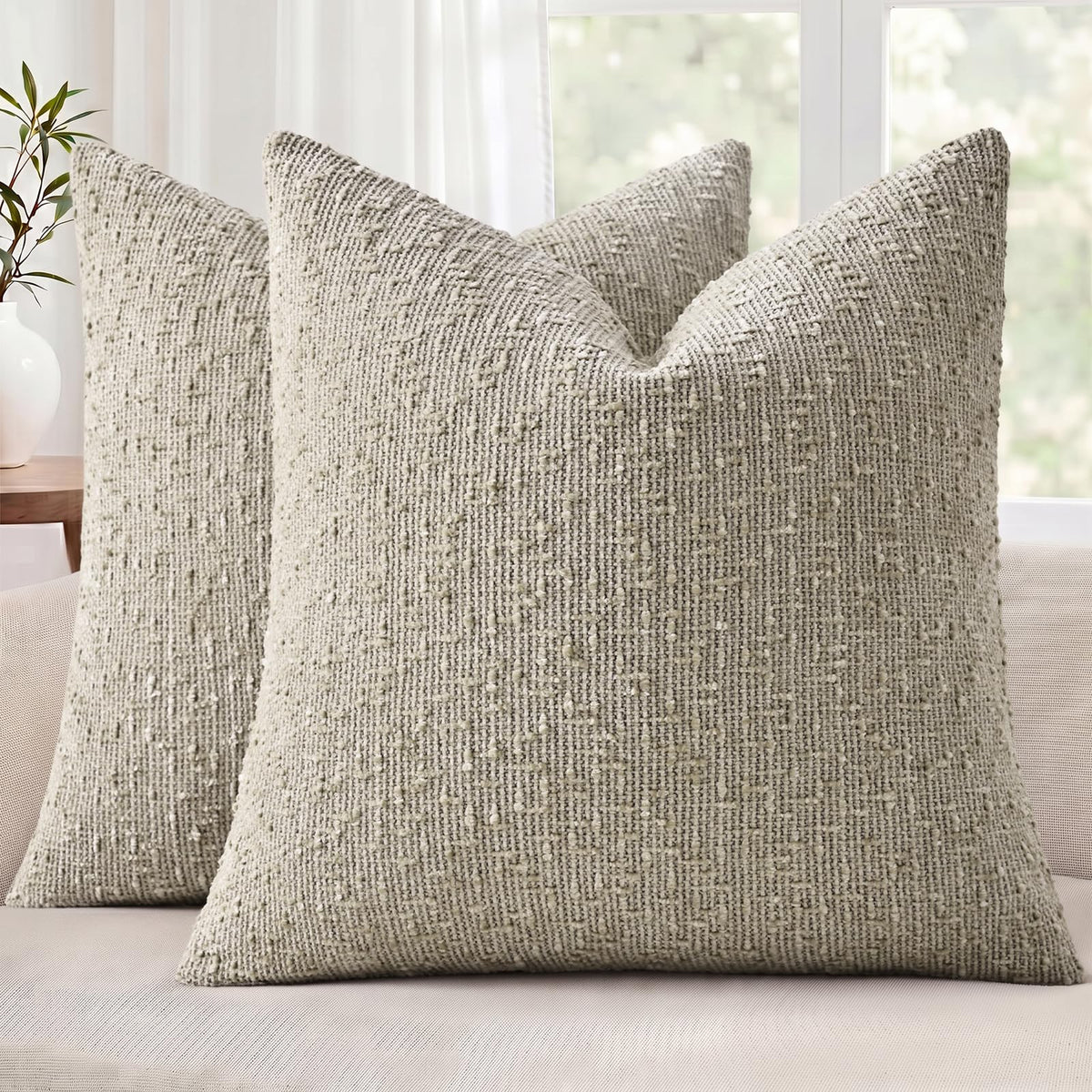 decorUhome Textured Cream White Chenille Throw Pillow Covers 20x20 Set of 2