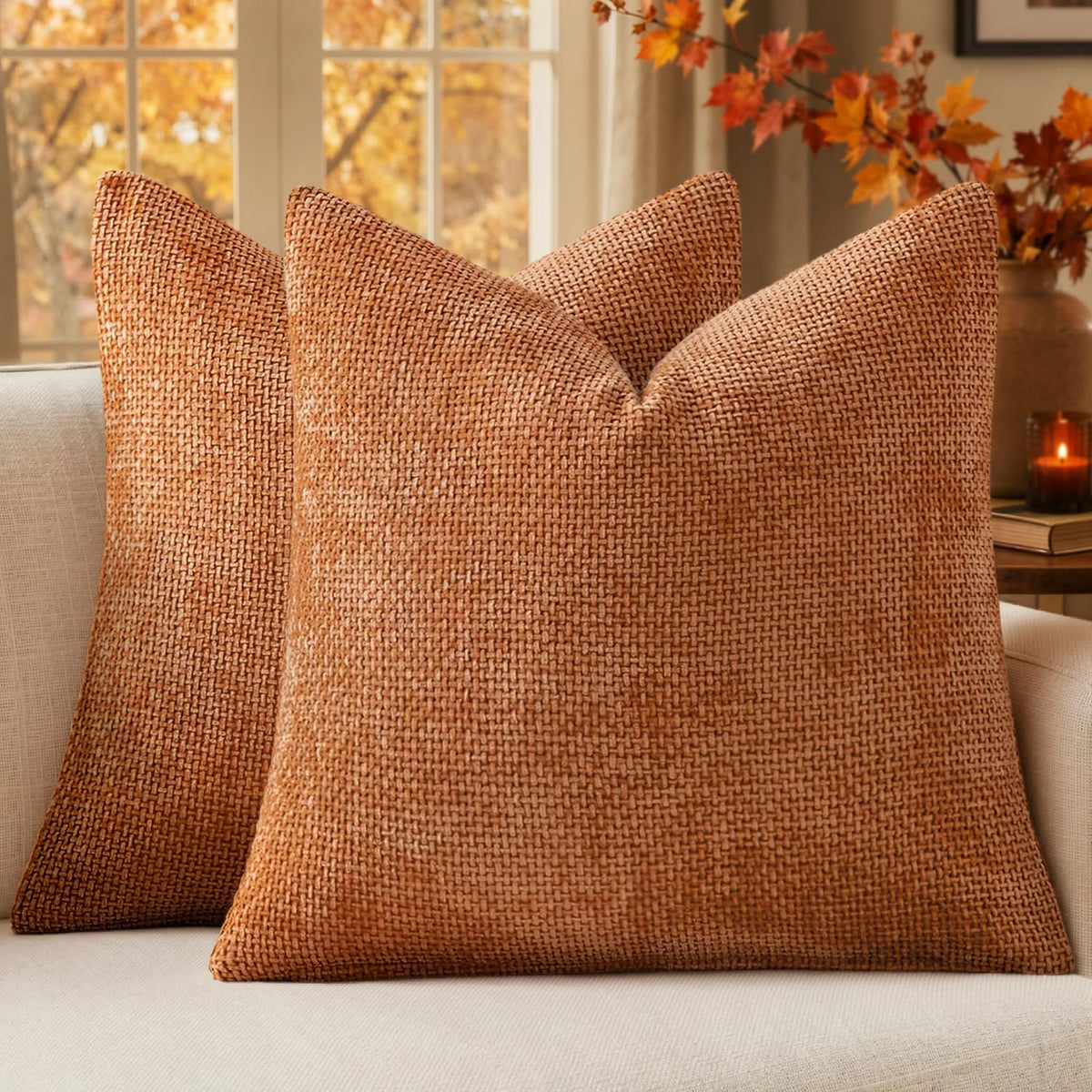 MIULEE Decorative Couch Throw Pillow Covers 18x18 Inch Neutral Beige 2 Pack
