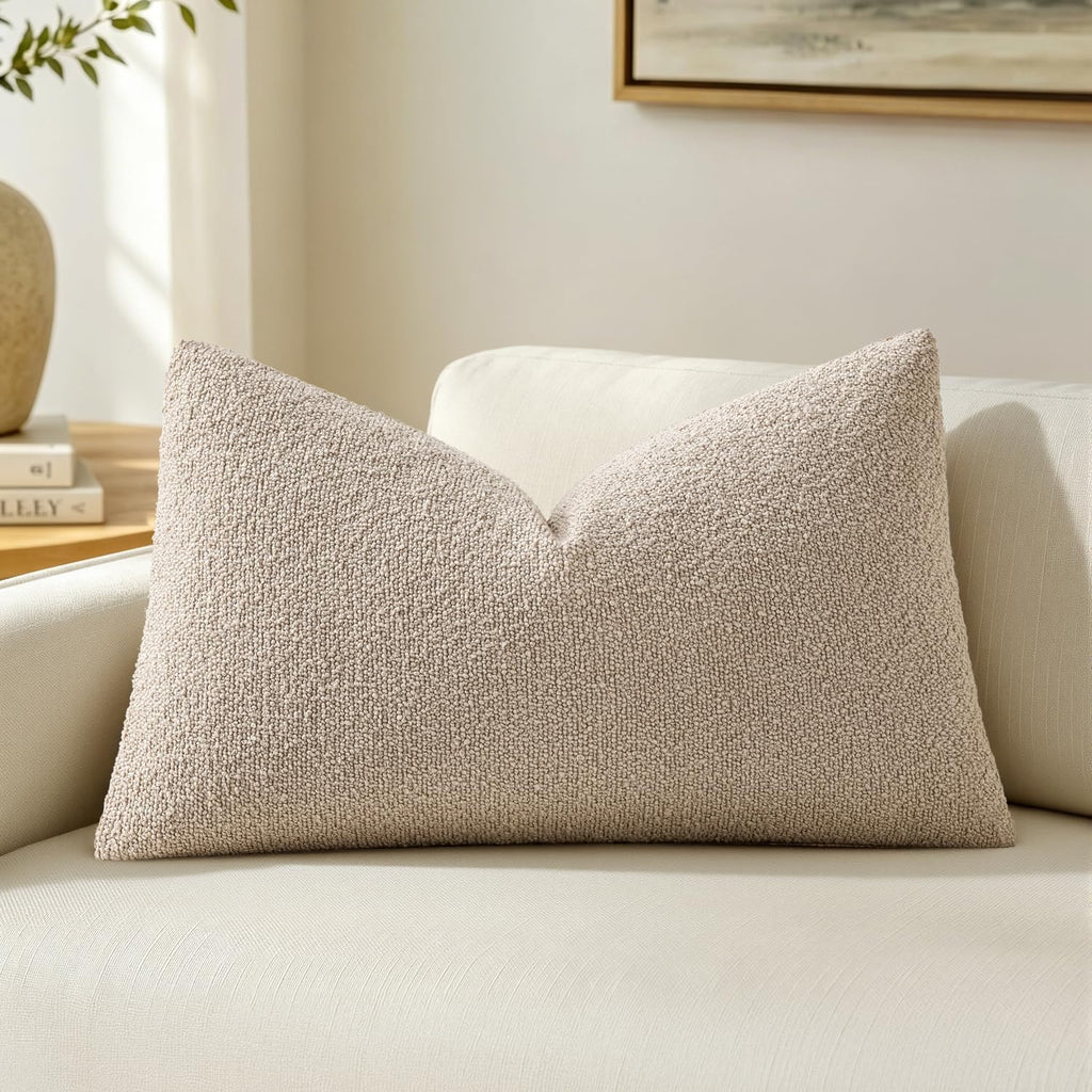 MIULEE Textured Boucle Lumbar Pillow Cover for Bed 12x20 Neutral
