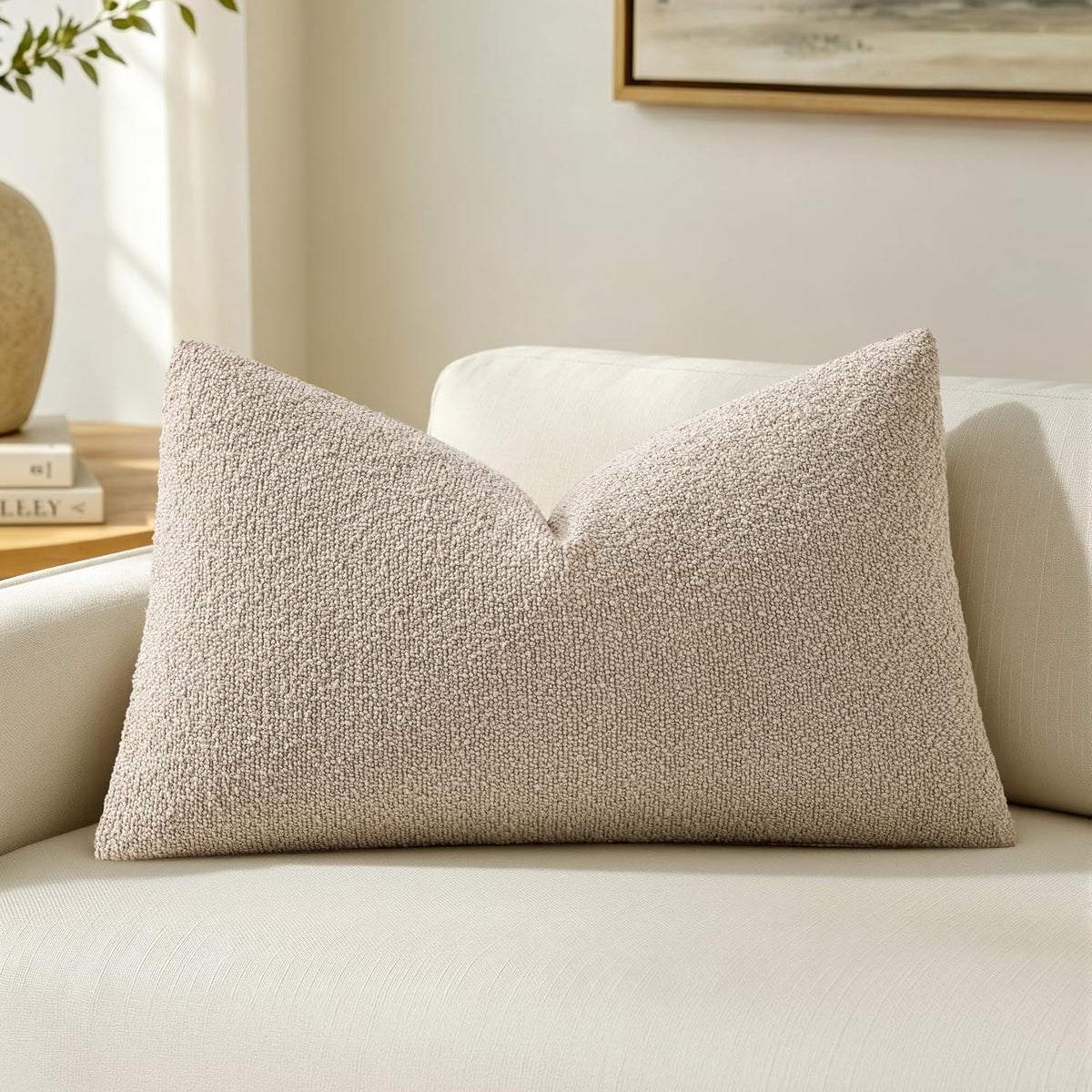 MIULEE Textured Boucle Lumbar Pillow Cover for Bed 12x20 Neutral