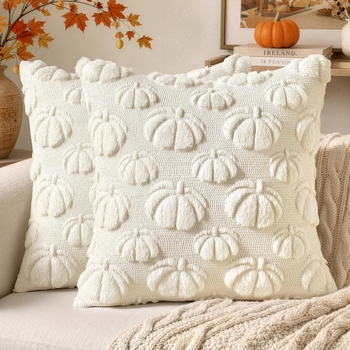 MIULEE Fall Decor Pillow Covers 18x18 Set of 2 Pumpkin Beige