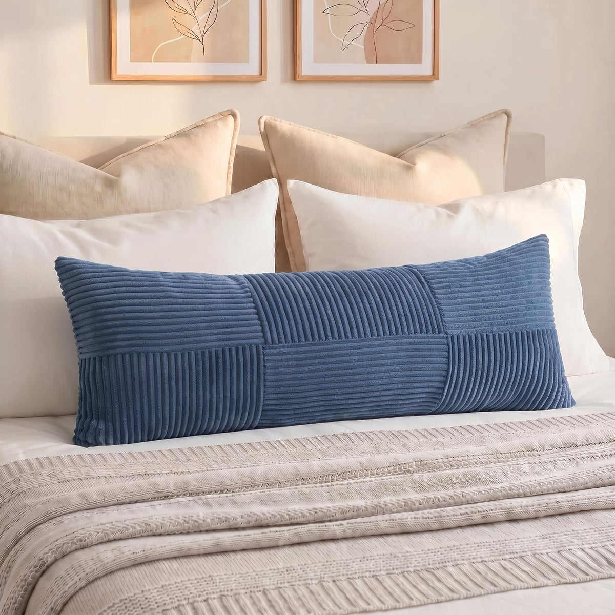 Fancy Homi Blush Pink Lumbar Decorative Throw Pillow Covers 12x20 Inch for Living Room Couch Bed, Rustic Farmhouse Boho Home Decor, Soft Striped Corduroy Rectangle Accent Cushion Case 30x50 cm