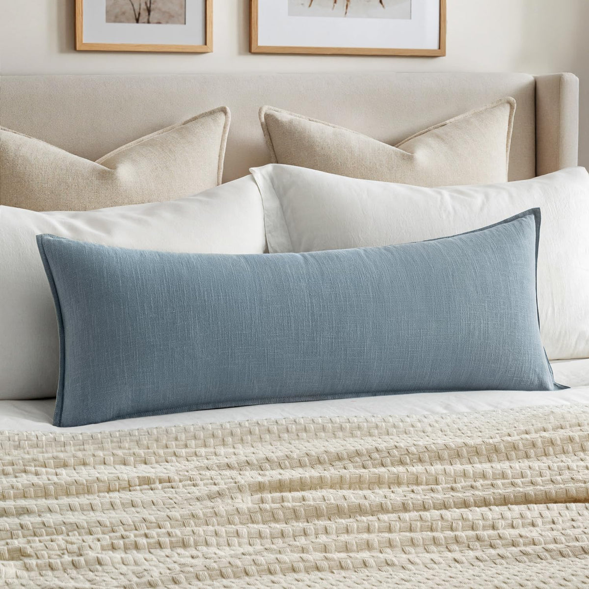 MIULEE Decorative Linen Lumbar Pillow Cover 14x36 Inch Natural Beige
