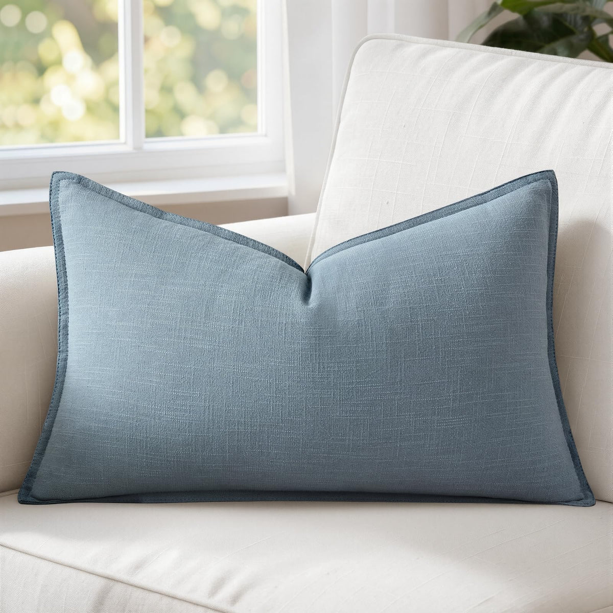 MIULEE Decorative Linen Lumbar Pillow Cover 14x36 Inch Natural Beige
