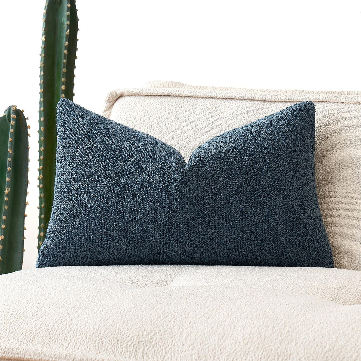 MIULEE Textured Boucle Lumbar Pillow Cover for Bed 12x20 Neutral